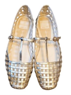 Dolce Vita Rains Metallic Gold T-Strap Weave Flats Size 7